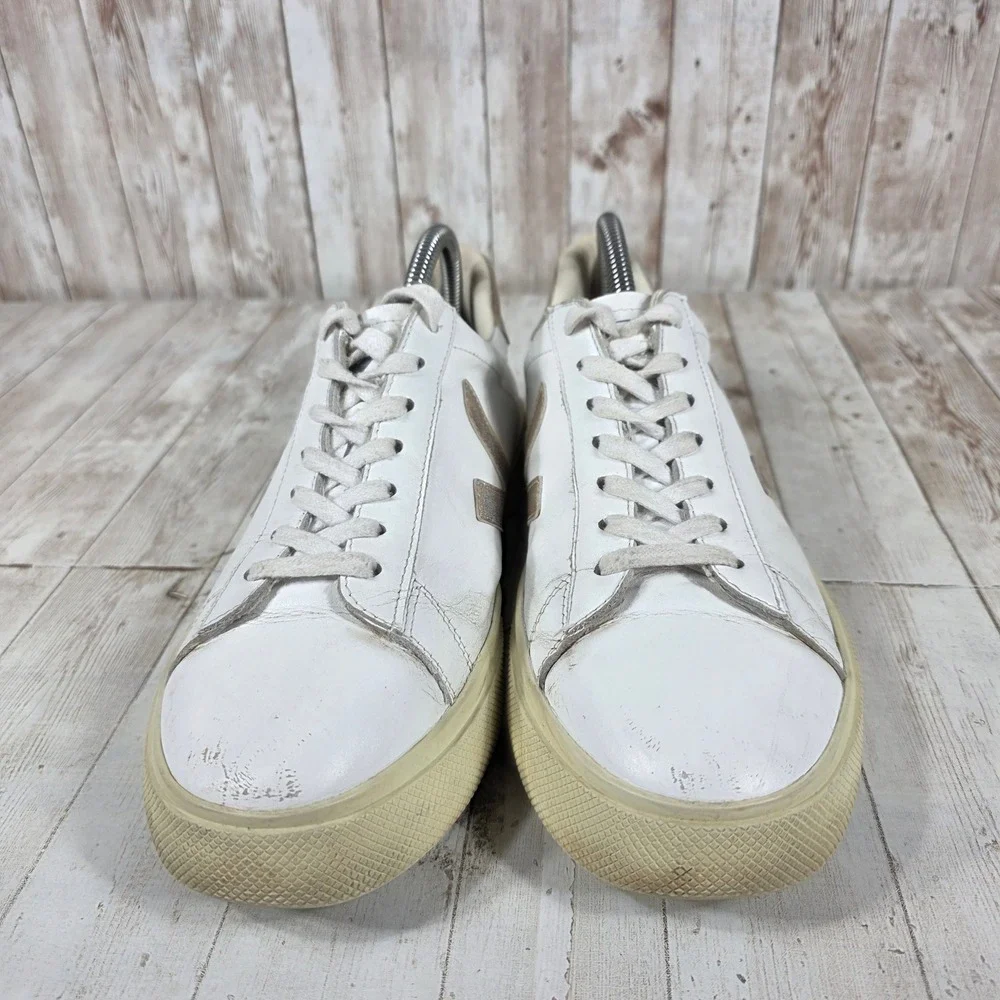 Veja Esplar White Leather Metallic Gold Low Top Sneakers Womens Size 10 EUR 41